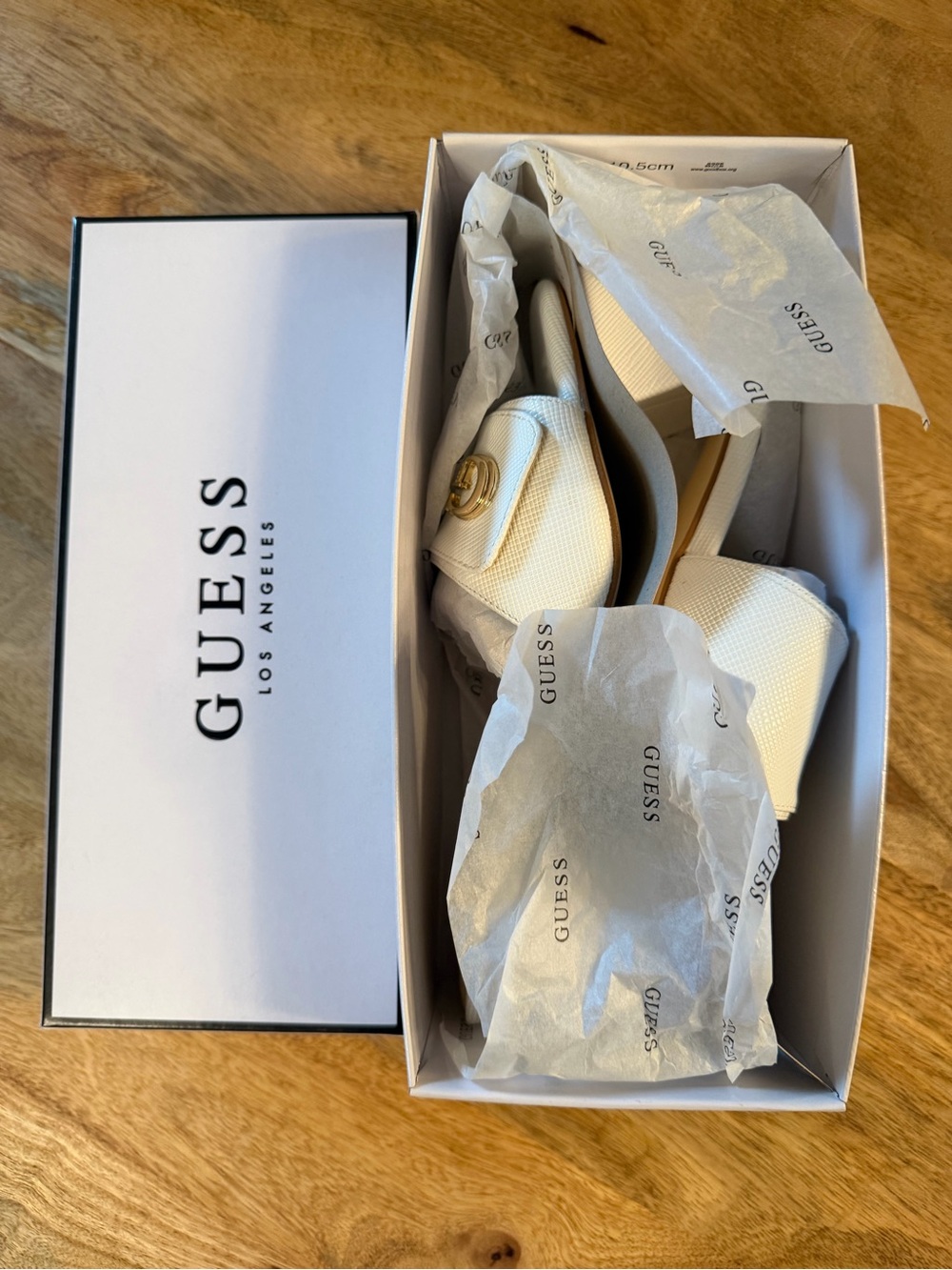 GUESS White Slide Mules with Gold G Logo - Picture 9 of 10